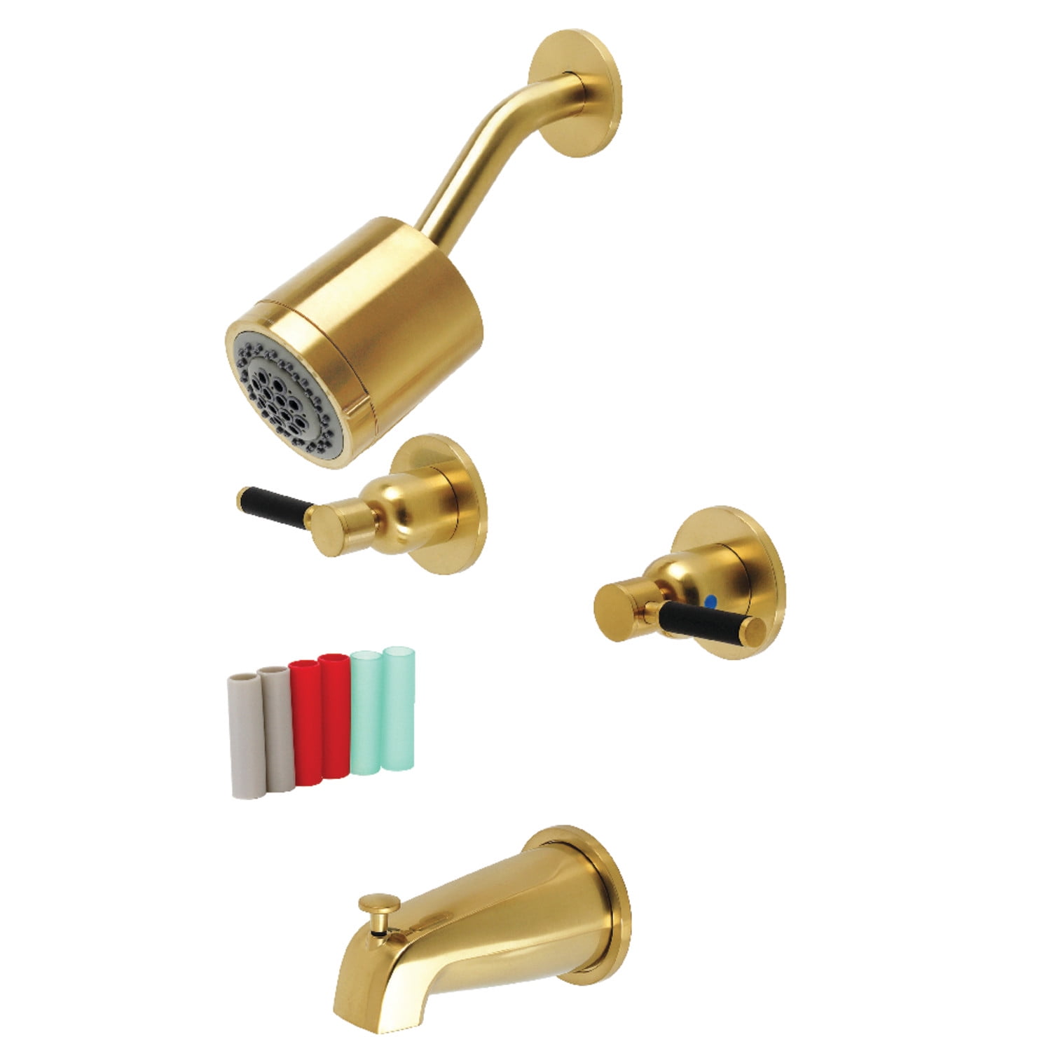 Brushed Brass Multi-Head Wall Mounted Tub and Shower Faucet