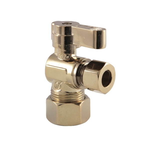 Kingston Brass KF5330PB 5/8-Inch O.D. Comp x 3/8-Inch O.D. Comp Quarter-Turn Angle Shut-Off Valve in Polished Brass
