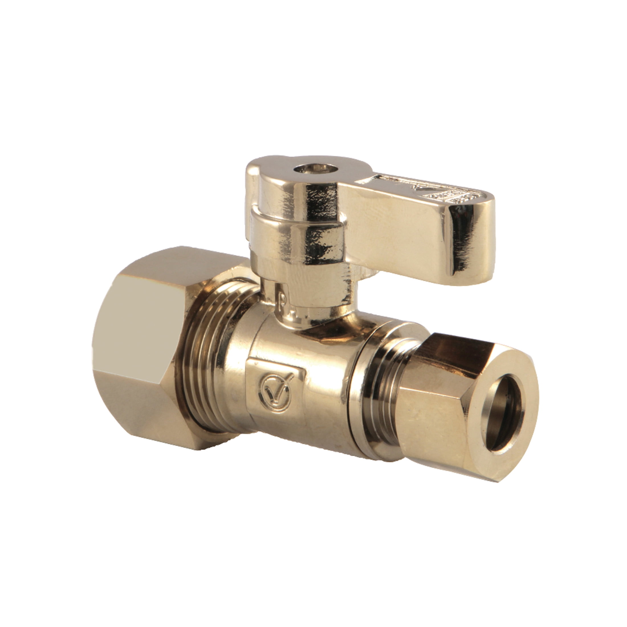 Kingston Brass KF5335PB 5/8-Inch O.D. Comp x 3/8-Inch O.D. Comp Quarter-Turn Straight Shut-Off Valve in Polished Brass
