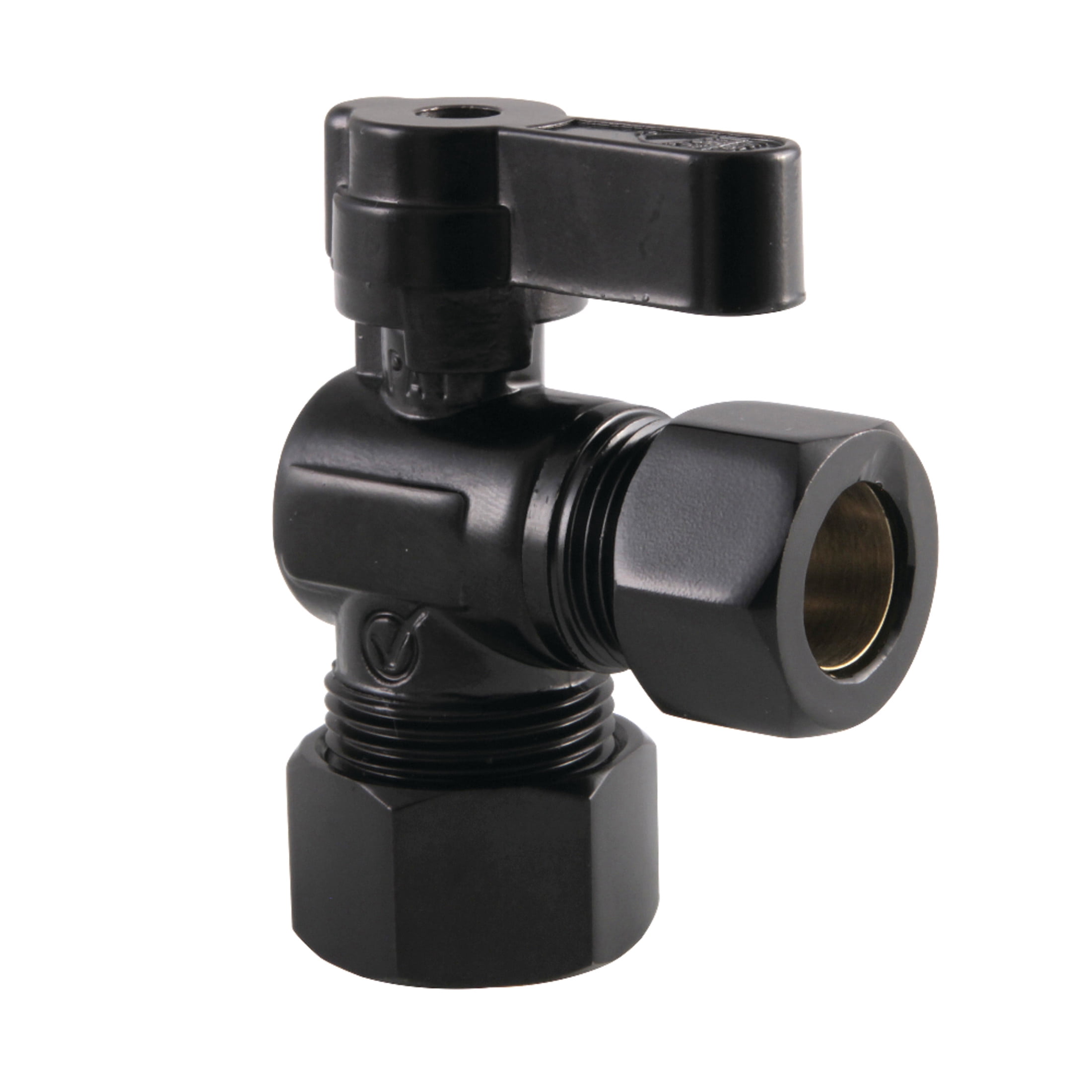 Kingston Brass KF5440MB 5/8-Inch O.D. Comp x 1/2-Inch O.D. Comp Quarter-Turn Angle Shut-Off Valve in Matte Black