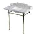 thumbnail image 1 of Kingston Brass KMS36227M8SQ6 Wesselman 36-Inch Carrara Marble Console Sink with Stainless Steel Legs (8-Inch, 3-Hole) in Carrara Marble White/Polished Nickel, 1 of 5