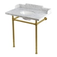 thumbnail image 1 of Kingston Brass KMS36228M87 Wesselman 36" Carrara Marble Console Sink with Stainless Steel Legs (8-Inch, 3-Hole), Carrara Marble White/Brushed Brass, 1 of 4