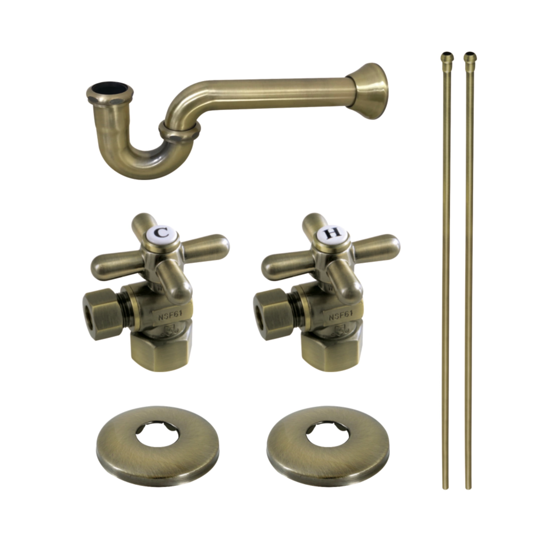 Kingston Brass KPK203 Gourmet Scape Traditional Plumbing Sink Trim Kit with P-Trap in Antique Brass