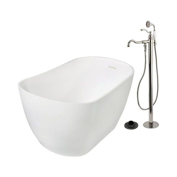 Kingston Brass KRTSS5130136AL 51" Solid Surface Oval Single Slipper Freestanding Tub with Faucet Combo and Drain, Polished Nickel