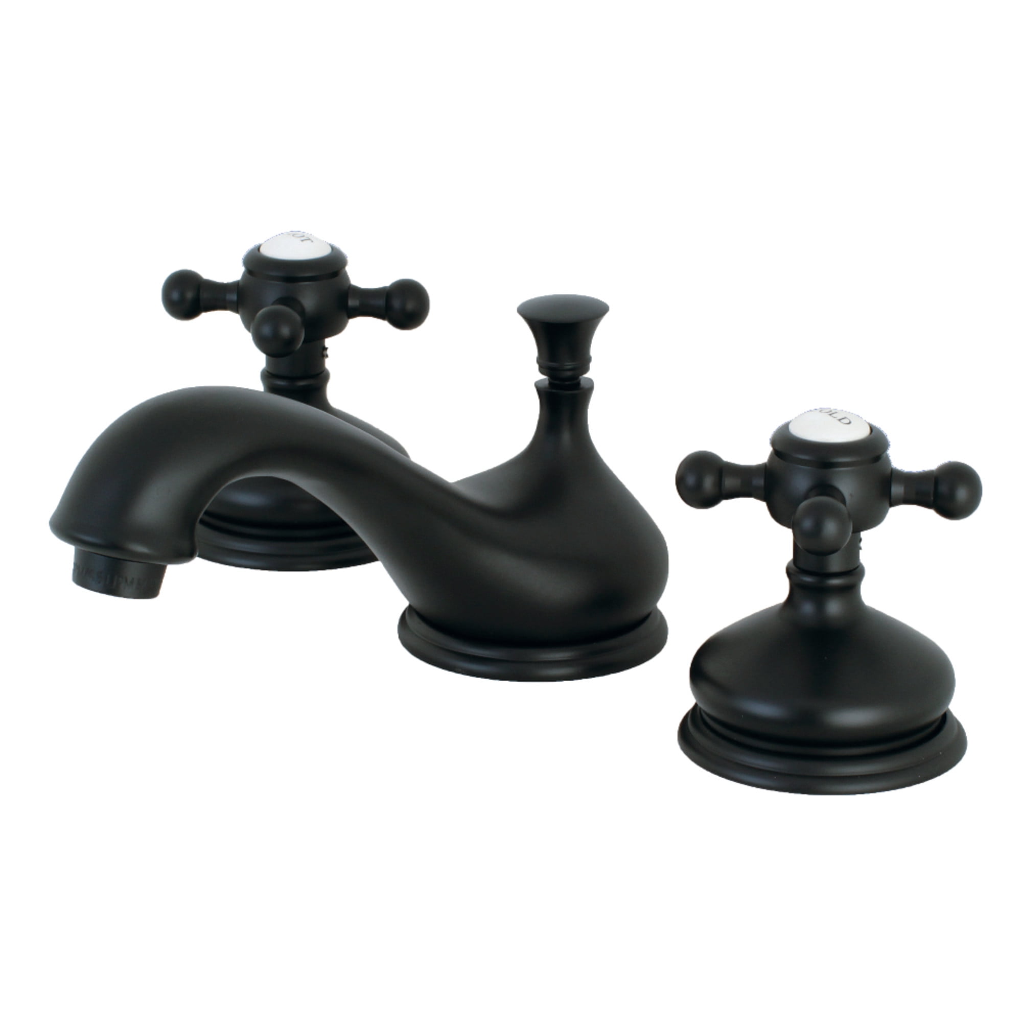 Kingston Brass KS1160BX Vintage Two-Handle 3-Hole Deck Mount Widespread Bathroom Faucet with Brass Pop-Up in Matte Black