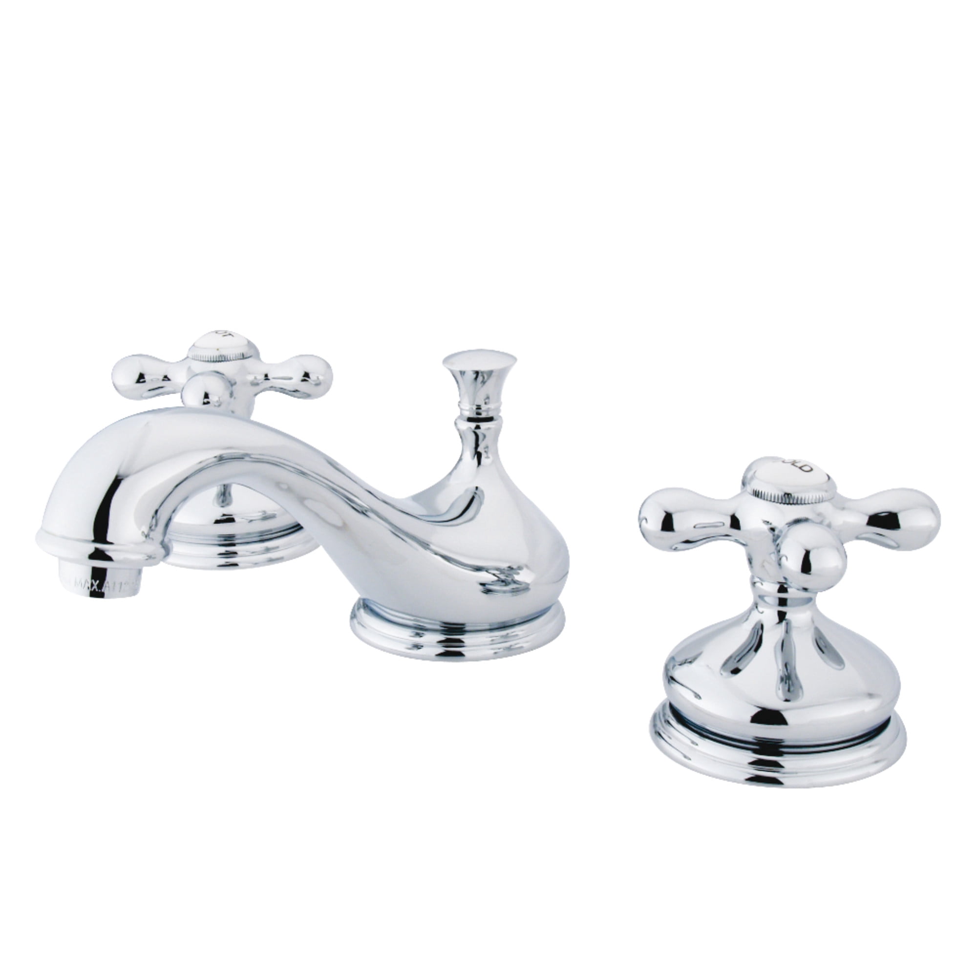 Kingston Brass KS1161AX Heritage Two-Handle 3-Hole Deck Mount Widespread Bathroom Faucet with Brass Pop-Up in Polished Chrome