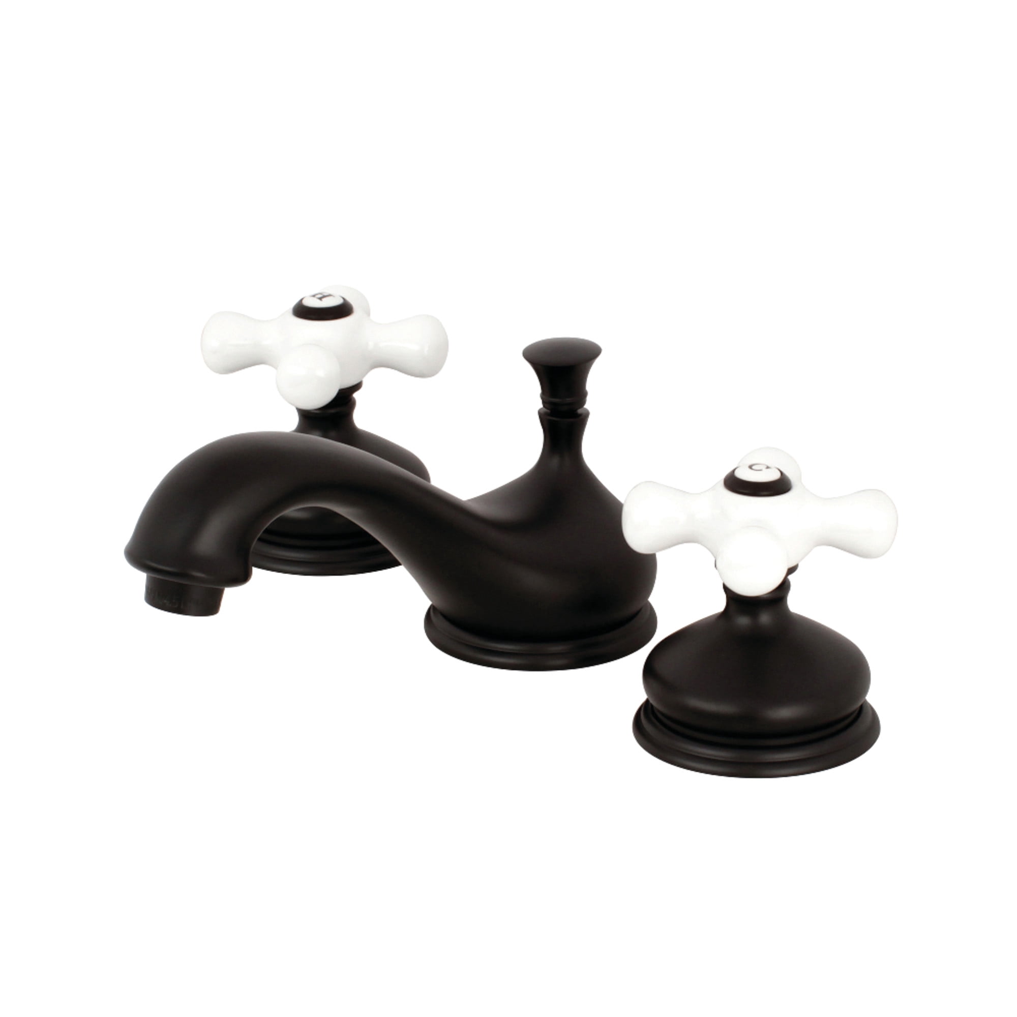 Kingston Brass KS1165PX Heritage Two-Handle 3-Hole Deck Mount Widespread Bathroom Faucet with Brass Pop-Up in Oil Rubbed Bronze