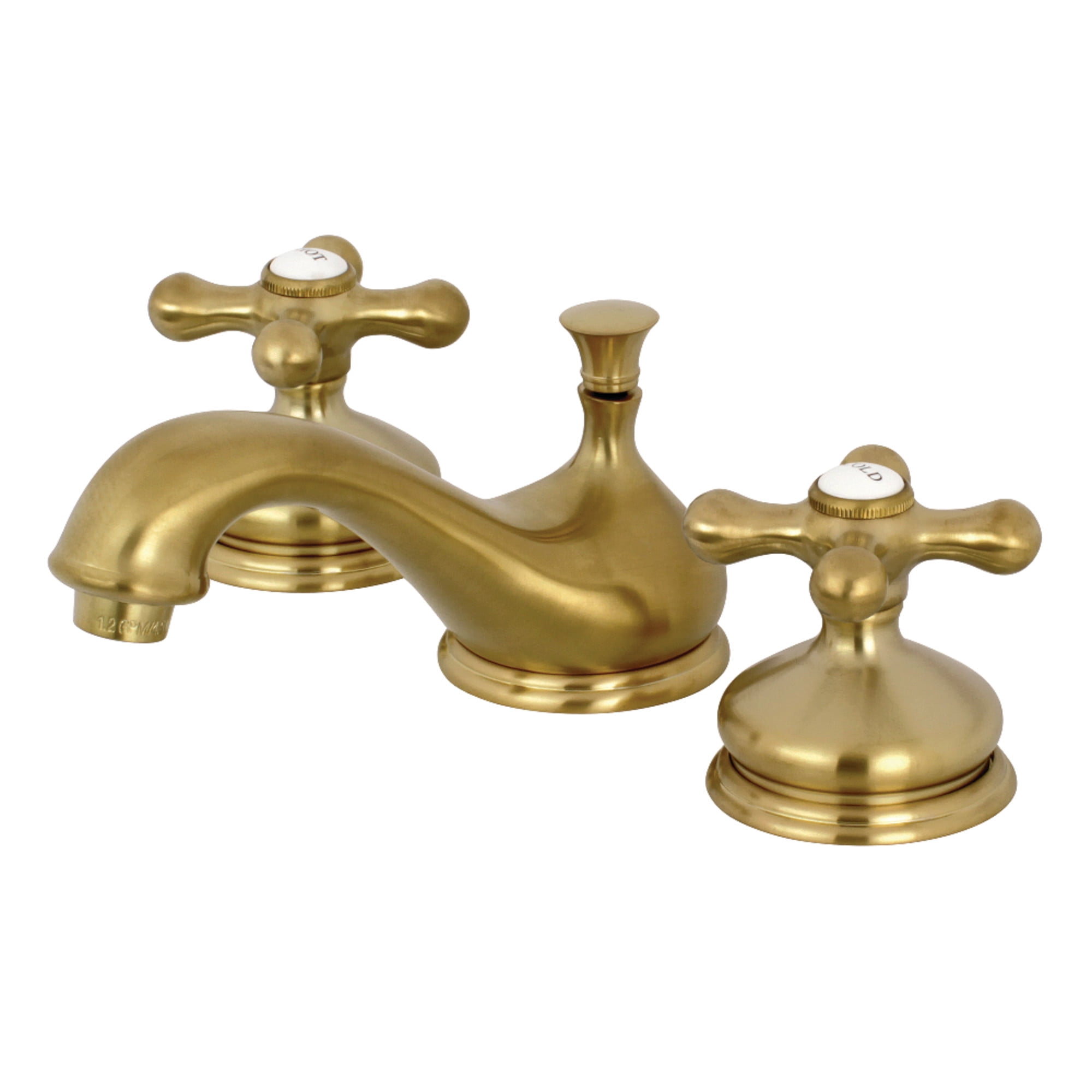 Kingston Brass KS1167AX Kingston Two-Handle 3-Hole Deck Mount Widespread Bathroom Faucet with Brass Pop-Up in Brushed Brass