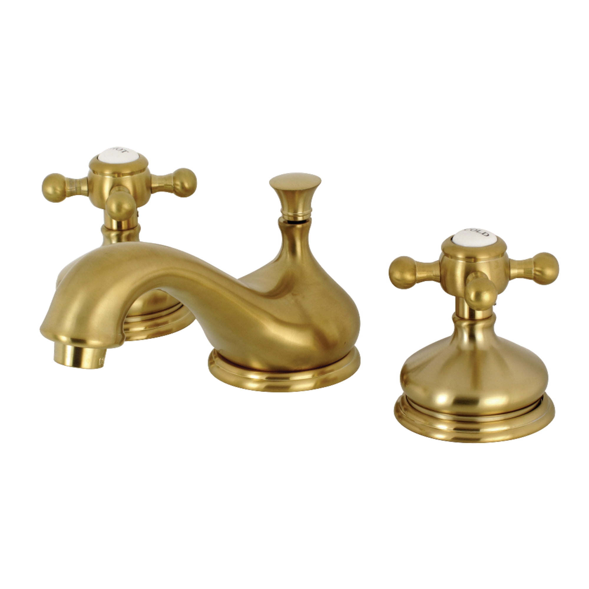 Kingston Brass KS1167BX Vintage Two-Handle 3-Hole Deck Mount Widespread Bathroom Faucet with Brass Pop-Up in Brushed Brass