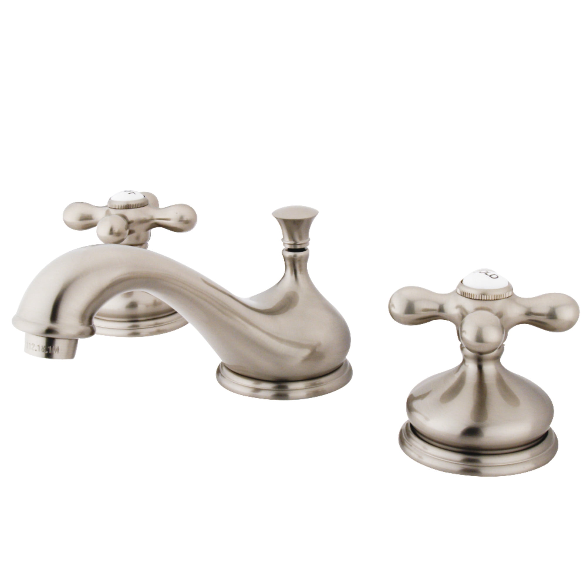Kingston Brass KS1168AX Heritage Two-Handle 3-Hole Deck Mount Widespread Bathroom Faucet with Brass Pop-Up in Brushed Nickel