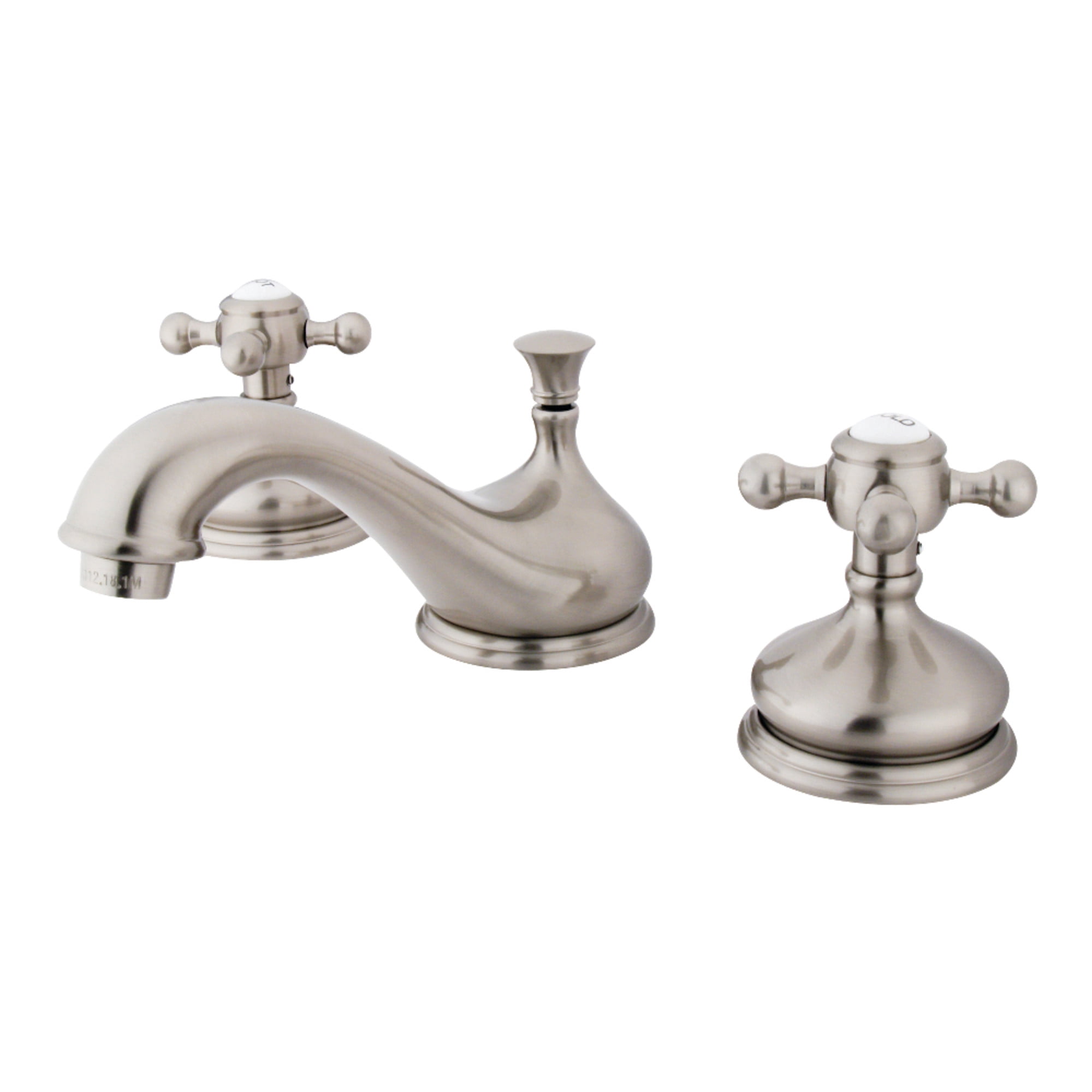 Kingston Brass KS1168BX Vintage Two-Handle 3-Hole Deck Mount Widespread Bathroom Faucet with Brass Pop-Up in Brushed Nickel