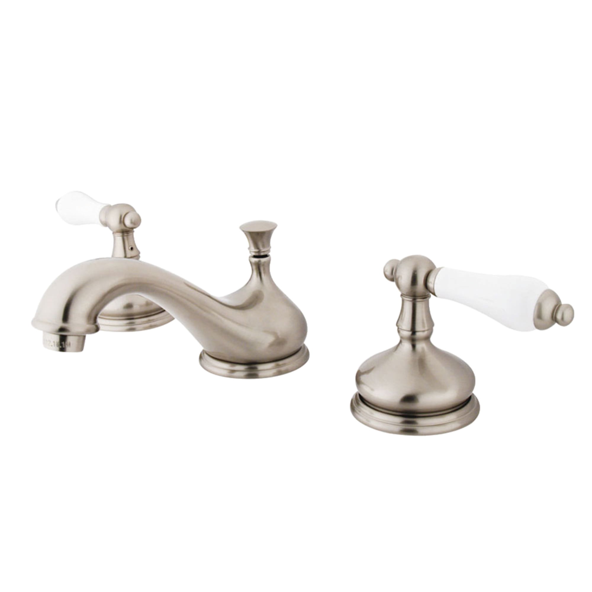 Kingston Brass KS1168PL Heritage Two-Handle 3-Hole Deck Mount Widespread Bathroom Faucet with Brass Pop-Up in Brushed Nickel