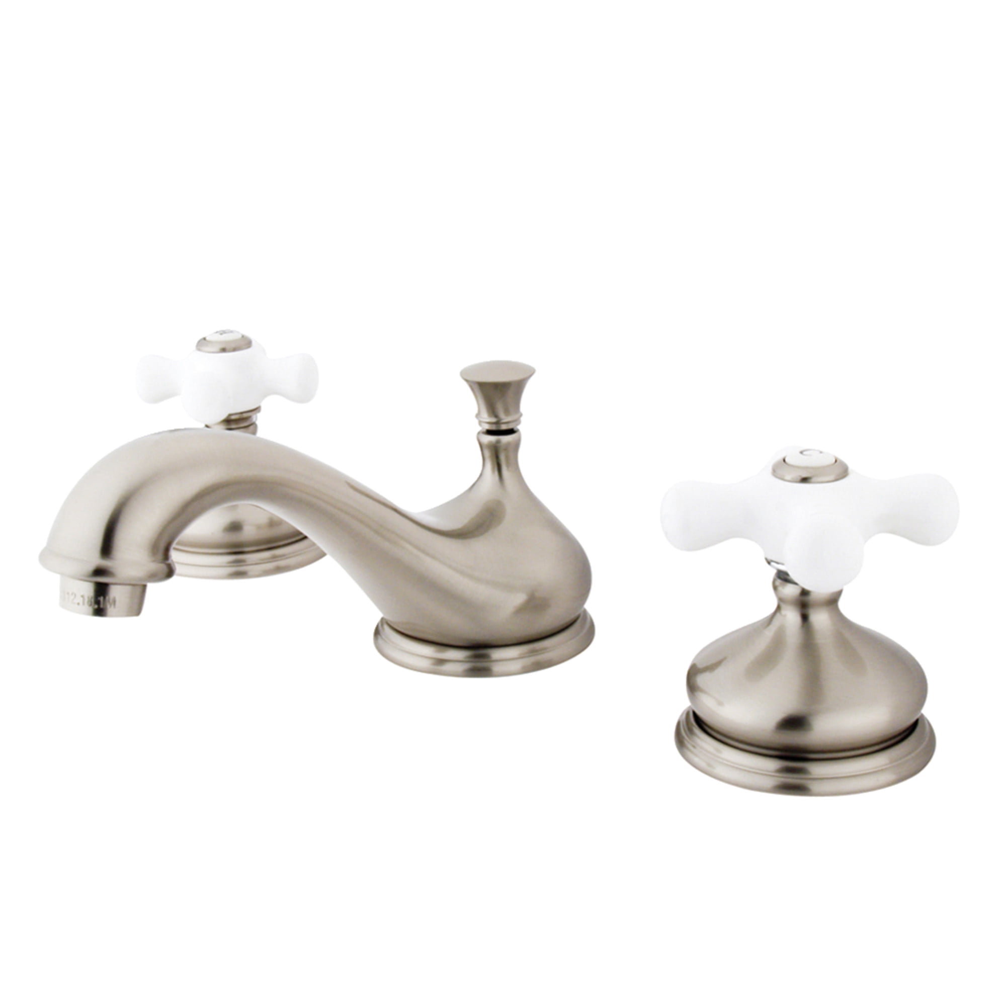 Kingston Brass KS1168PX Heritage Two-Handle 3-Hole Deck Mount Widespread Bathroom Faucet with Brass Pop-Up in Brushed Nickel