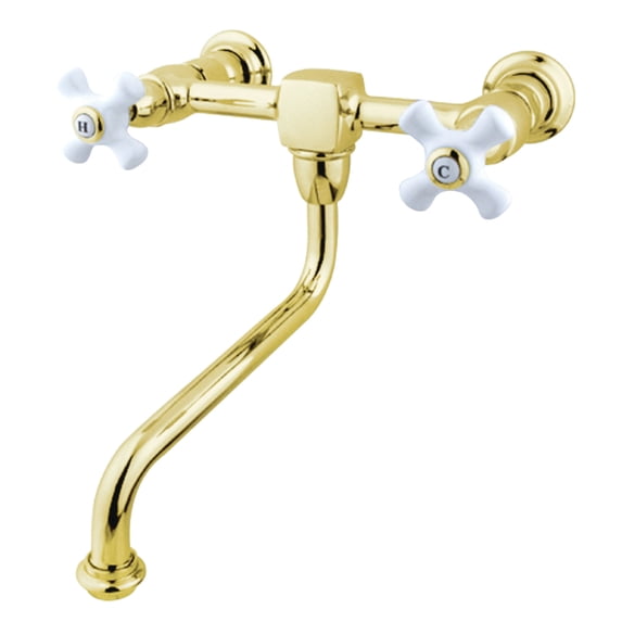 Kingston Brass KS1212PX Wall Mount Bathroom Faucet, Polished Brass