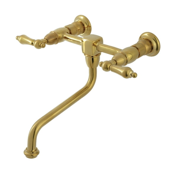 Kingston Brass KS1217AL Heritage Double-Handle Wall Mount Bathroom Faucet, Brushed Brass