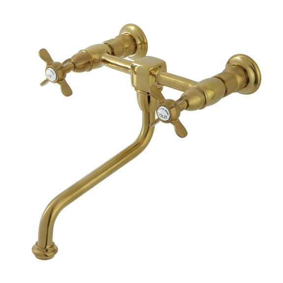 Kingston Brass KS1217BEX Essex Double-Handle Wall Mount Bathroom Faucet, Brushed Brass