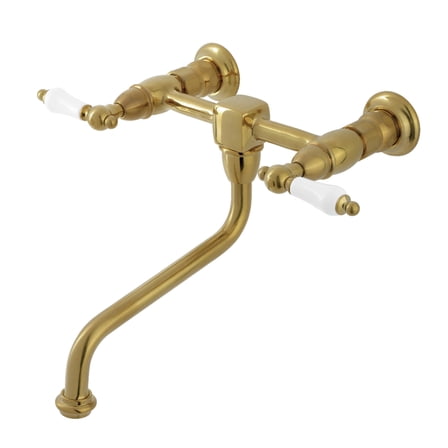Kingston Brass KS1217PL Heritage Double-Handle Wall Mount Bathroom Faucet, Brushed Brass
