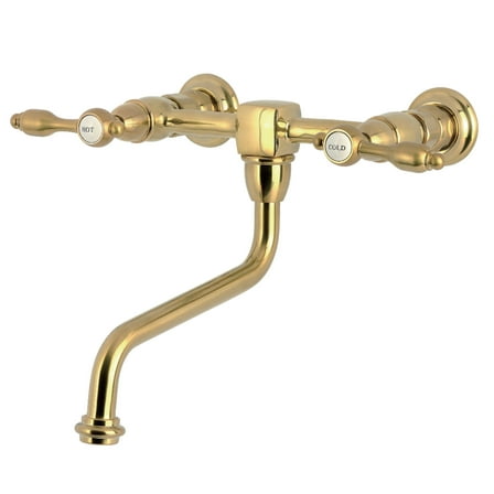 Kingston Brass KS1217TAL Tudor Double-Handle Wall Mount Bathroom Faucet, Brushed Brass