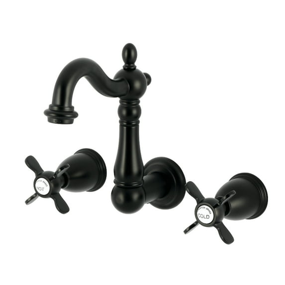 Kingston Brass KS1220BEX Essex Double-Handle 3-Hole Wall Mount Bathroom Faucet in Matte Black