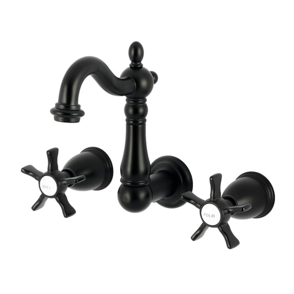 Kingston Brass KS1220NX Hamilton Double-Handle 3-Hole Wall Mount Bathroom Faucet in Matte Black