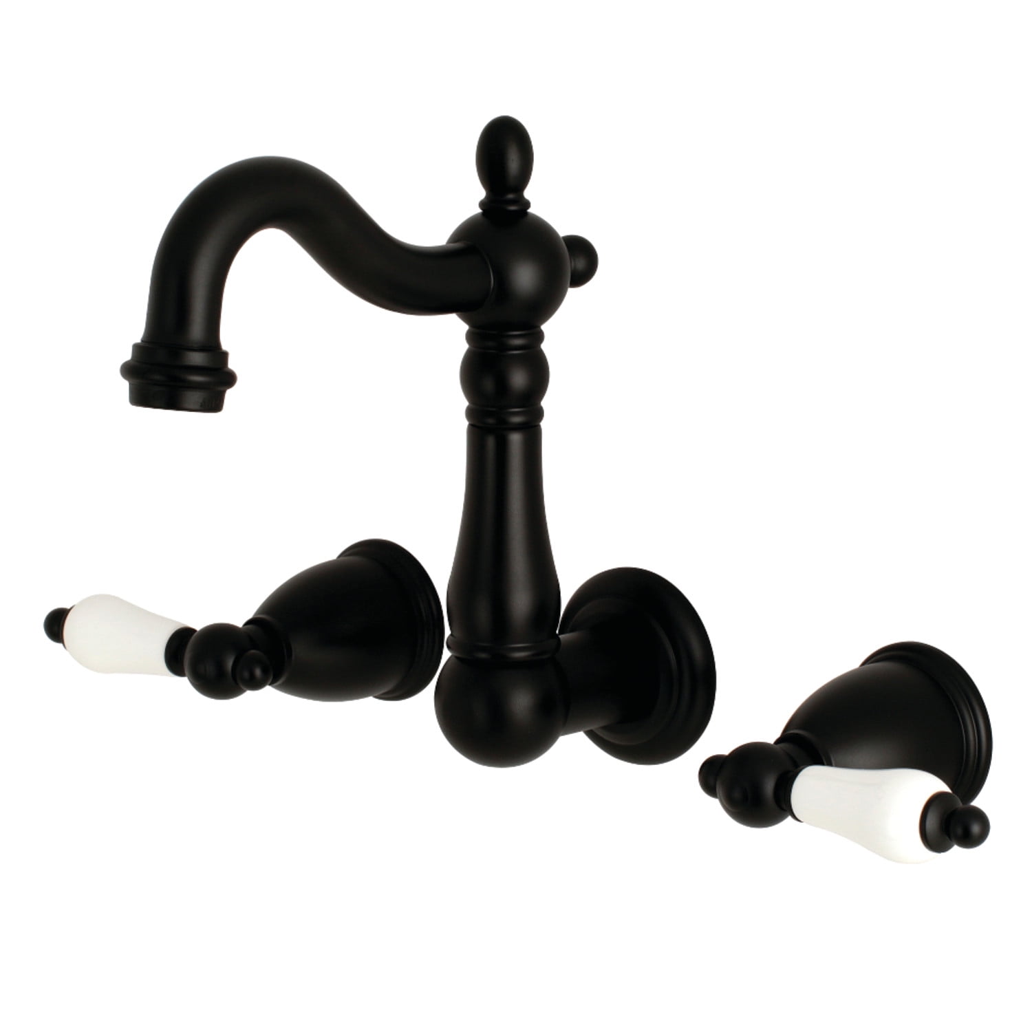 Kingston Brass KS1220PL Heritage Wall Mount Bathroom Faucet, Matte Black