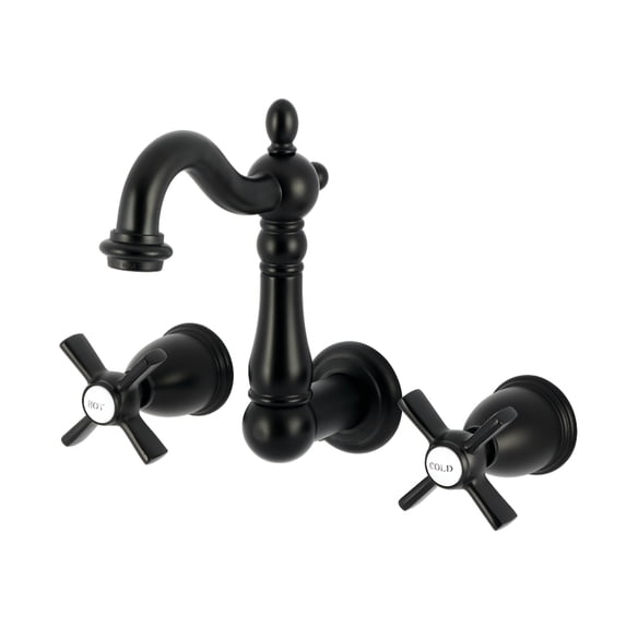Kingston Brass KS1220ZX Millennium Double-Handle 3-Hole Wall Mount Bathroom Faucet in Matte Black