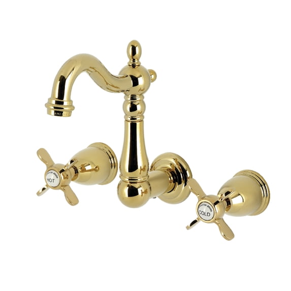 Kingston Brass KS1222BEX Essex Double-Handle 3-Hole Wall Mount Bathroom Faucet in Polished Brass