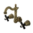 thumbnail image 1 of Kingston Brass KS1223PKX Duchess Double-Handle Wall Mount Bathroom Faucet, Antique Brass, 1 of 7