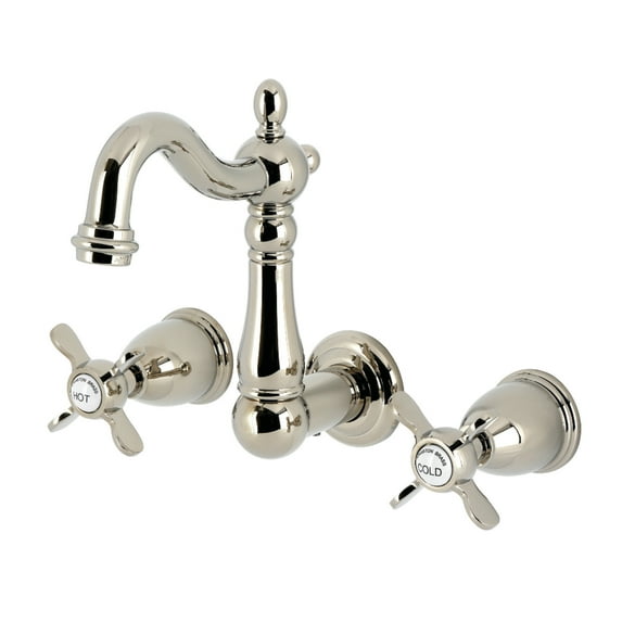 Kingston Brass KS1226BEX Essex Double-Handle 3-Hole Wall Mount Bathroom Faucet in Polished Nickel