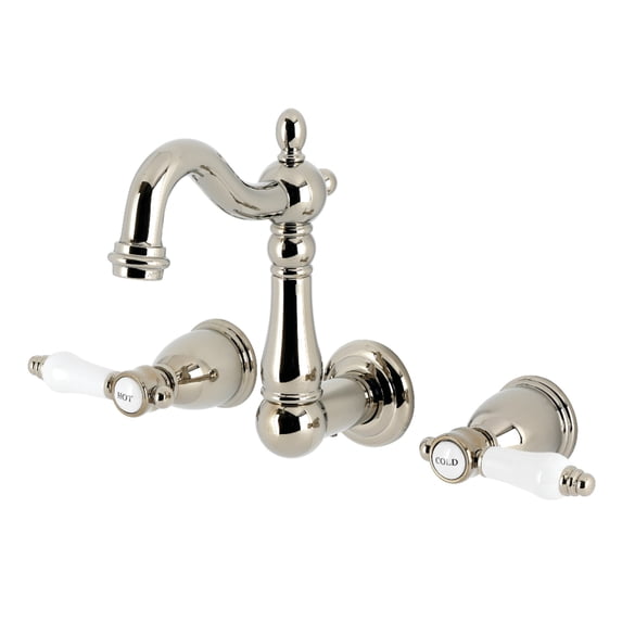 Kingston Brass KS1226BPL Bel-Air Double-Handle 3-Hole Wall Mount Bathroom Faucet in Polished Nickel