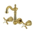 thumbnail image 1 of Kingston Brass KS1227BEX Essex Double-Handle 3-Hole Wall Mount Bathroom Faucet in Brushed Brass, 1 of 5