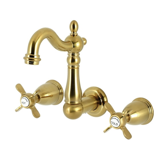 Kingston Brass KS1227BEX Essex Double-Handle 3-Hole Wall Mount Bathroom Faucet in Brushed Brass