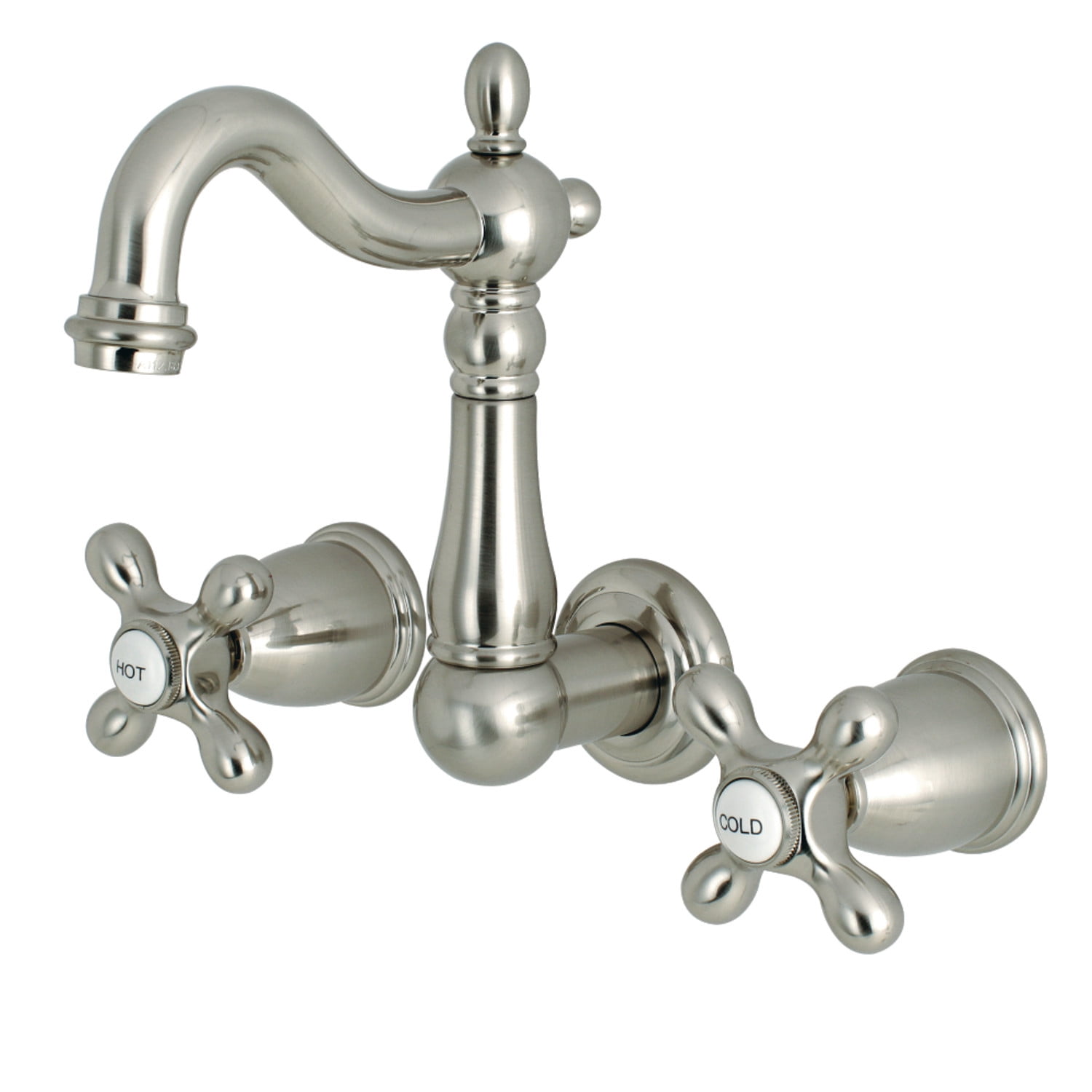 Heritage Elegance Brushed Nickel Wall Mount Bathroom Faucet