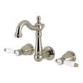 thumbnail image 1 of Kingston Brass KS1228BPL Bel-Air Double-Handle 3-Hole Wall Mount Bathroom Faucet in Brushed Nickel, 1 of 5