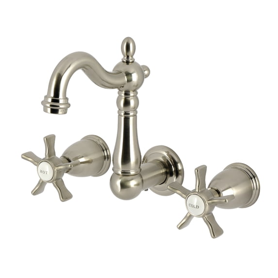 Kingston Brass KS1228NX Hamilton Double-Handle 3-Hole Wall Mount Bathroom Faucet in Brushed Nickel