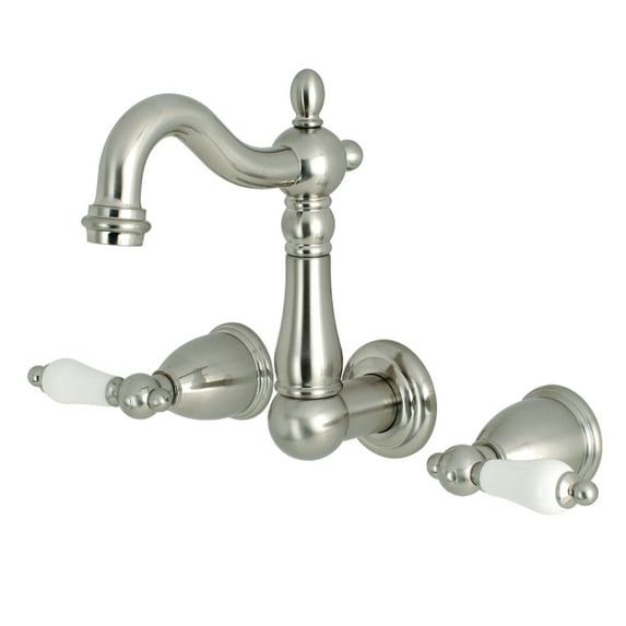 Kingston Brass KS1228PL Heritage Wall Mount Bathroom Faucet, Brushed Nickel