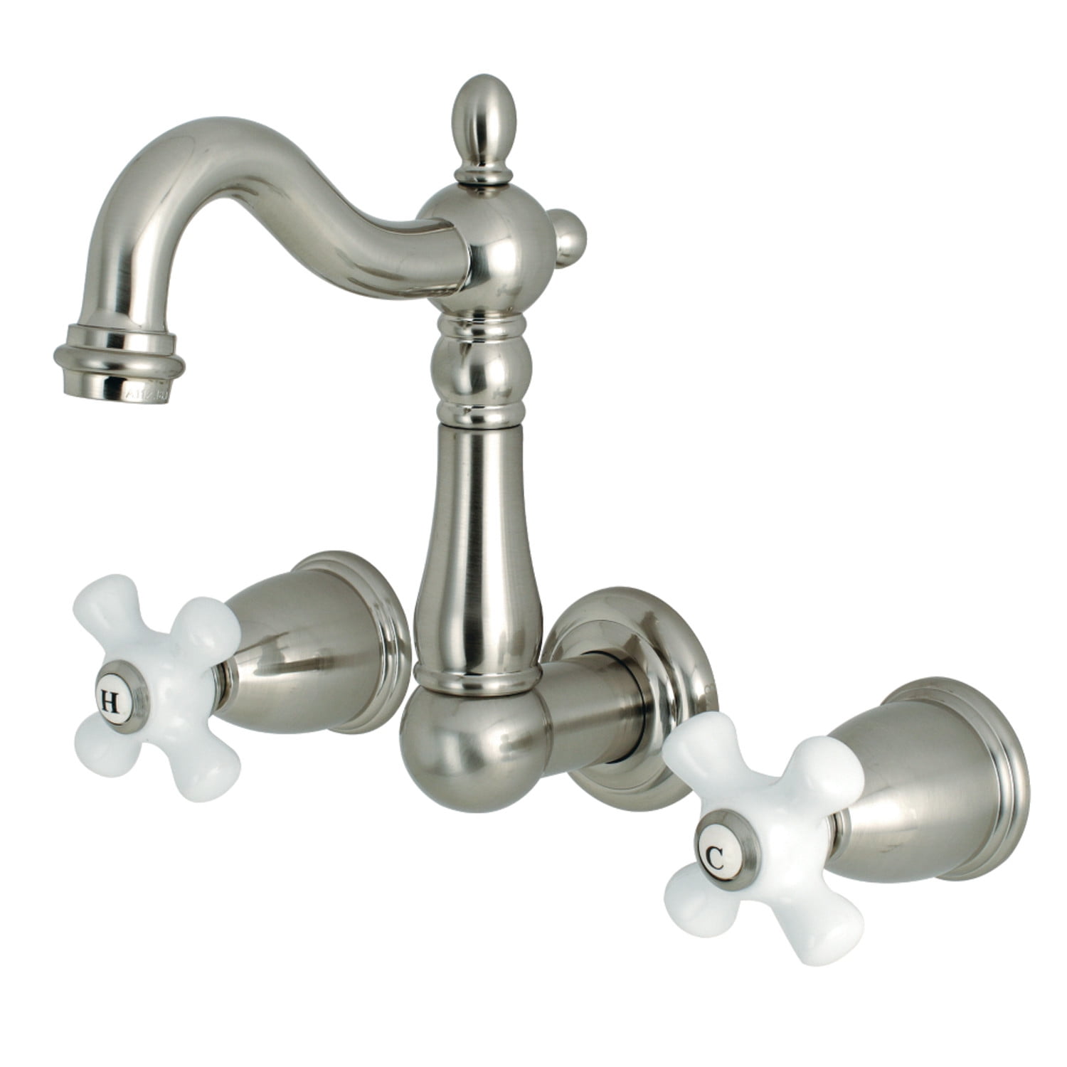 Kingston Brass KS1228PX Heritage Wall Mount Bathroom Faucet, Brushed Nickel