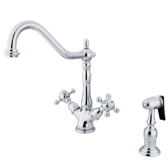 Kingston KS1231BXBS Heritage Two-Handle 2-or-4 Hole Kitchen Faucet with Brass Sprayer in Polished Chrome