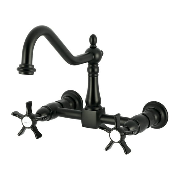 Kingston Brass KS1240NX Hamilton Double-Handle Wall-Mount Bridge Kitchen Faucet, Matte Black