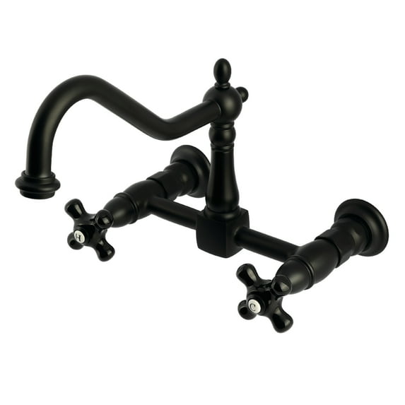 Kingston Brass KS1240PKX Duchess Double-Handle Wall-Mount Bridge Kitchen Faucet, Matte Black
