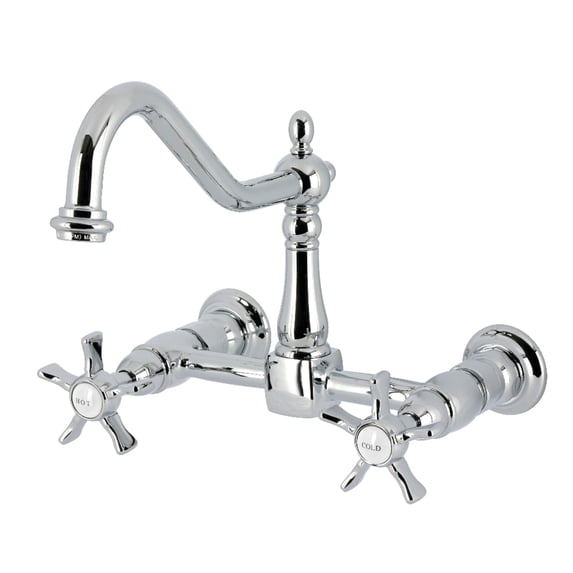 Kingston Brass KS1241NX Hamilton Double-Handle Wall-Mount Bridge Kitchen Faucet, Polished Chrome