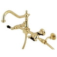 thumbnail image 1 of Kingston Brass KS1242PKLBS Duchess Wall Mount Bridge Kitchen Faucet with Brass Spray, Polished Brass, 1 of 2