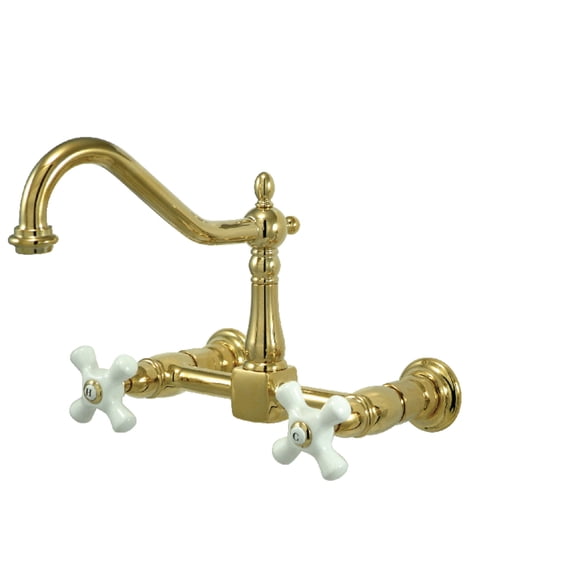 Kingston Brass KS1242PX Heritage Wall Mount Bridge Kitchen Faucet, Polished Brass