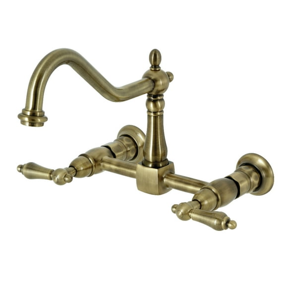 Kingston Brass KS1243AL Heritage Wall Mount Bridge Kitchen Faucet, Antique Brass