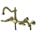 thumbnail image 1 of Kingston Brass KS1243ALBS Heritage Wall Mount Bridge Kitchen Faucet with Brass Spray, Antique Brass, 1 of 5