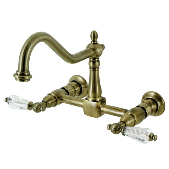Kingston Brass KS1243WLL Wilshire Double-Handle Wall-Mount Bridge Kitchen Faucet, Antique Brass