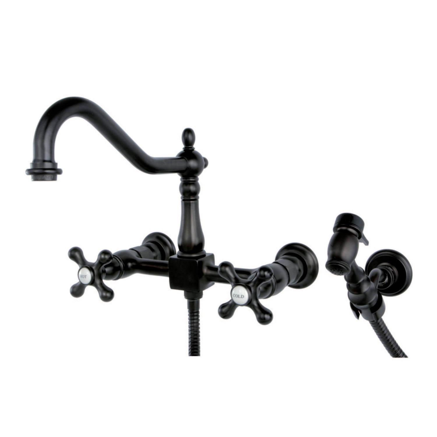 Oil Rubbed Bronze Double-Handle Wall-Mount Kitchen Faucet
