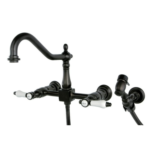 Kingston Brass KS1245BPLBS Bel-Air Wall Mount Bridge Kitchen Faucet with Brass Spray, Oil Rubbed Bronze