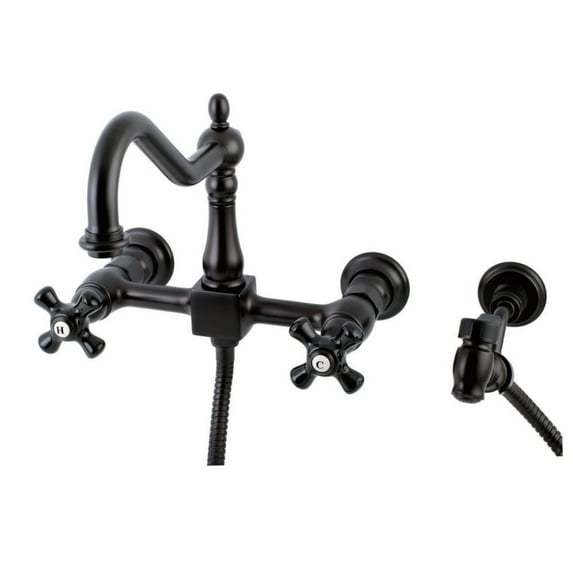 Kingston Brass KS1245PKXBS Duchess Wall Mount Bridge Kitchen Faucet with Brass Spray, Oil Rubbed Bronze