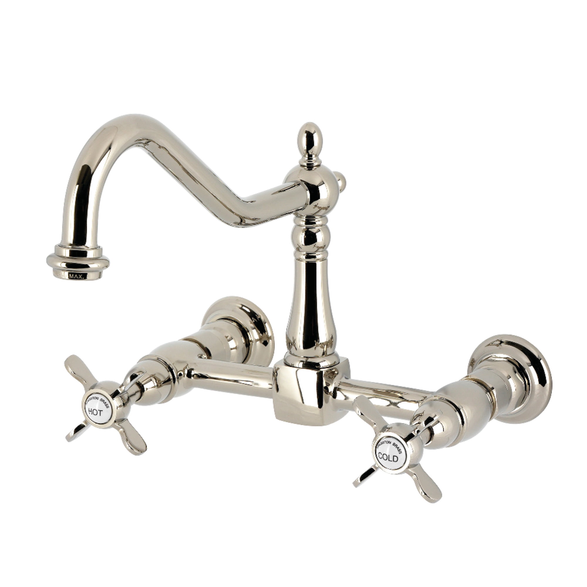 Kingston Brass KS1246BEX Essex Double-Handle Wall-Mount Bridge Kitchen Faucet, Polished Nickel